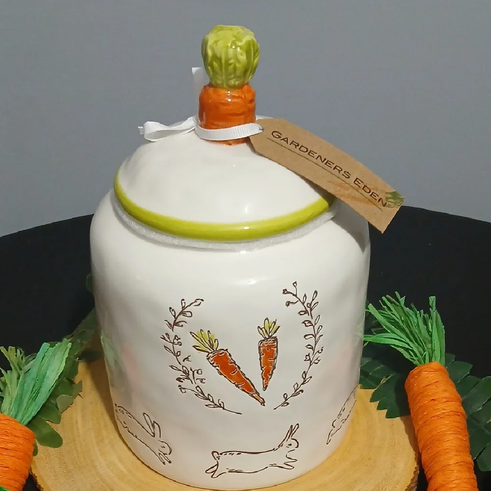 Whimsical Bunny and Carrot Ceramic Canister NWT - Picture 3 of 12